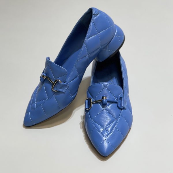 Balerine dama, din piele, blu, cu accesoriu argintiu - Anna Forgaci