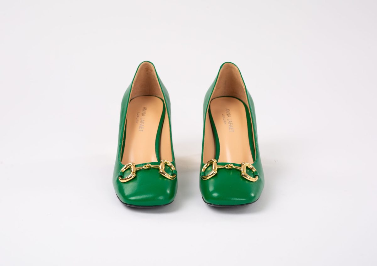 Pantofi din piele verzi cu accesorii aurii tocul modern - Anna Forgaci