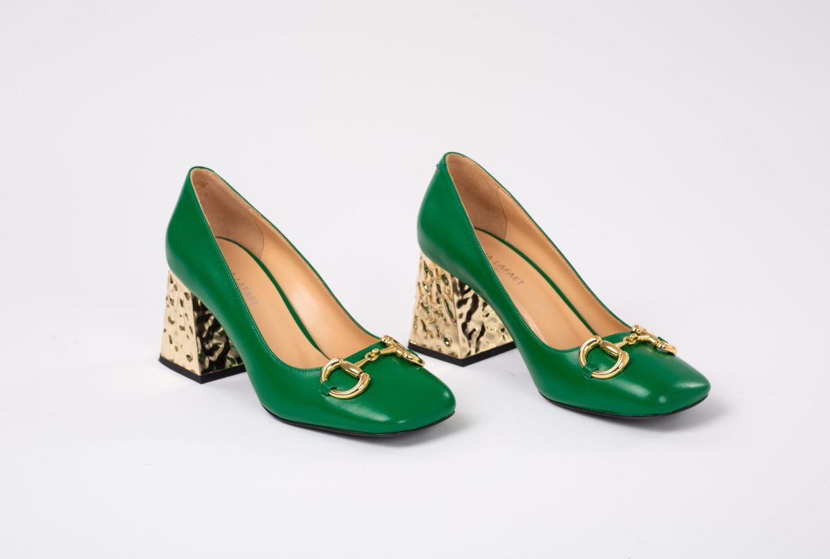Pantofi din piele verzi cu accesorii aurii tocul modern - Anna Forgaci