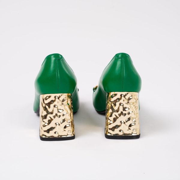 Pantofi din piele verzi cu accesorii aurii tocul modern - Anna Forgaci