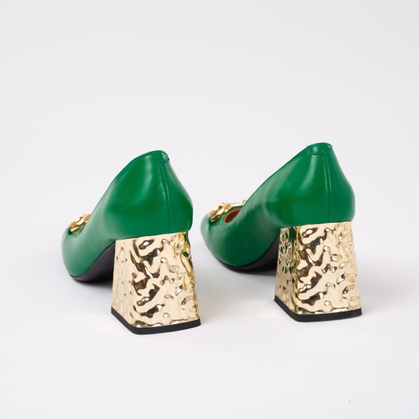Pantofi din piele verzi cu accesorii aurii tocul modern - Anna Forgaci