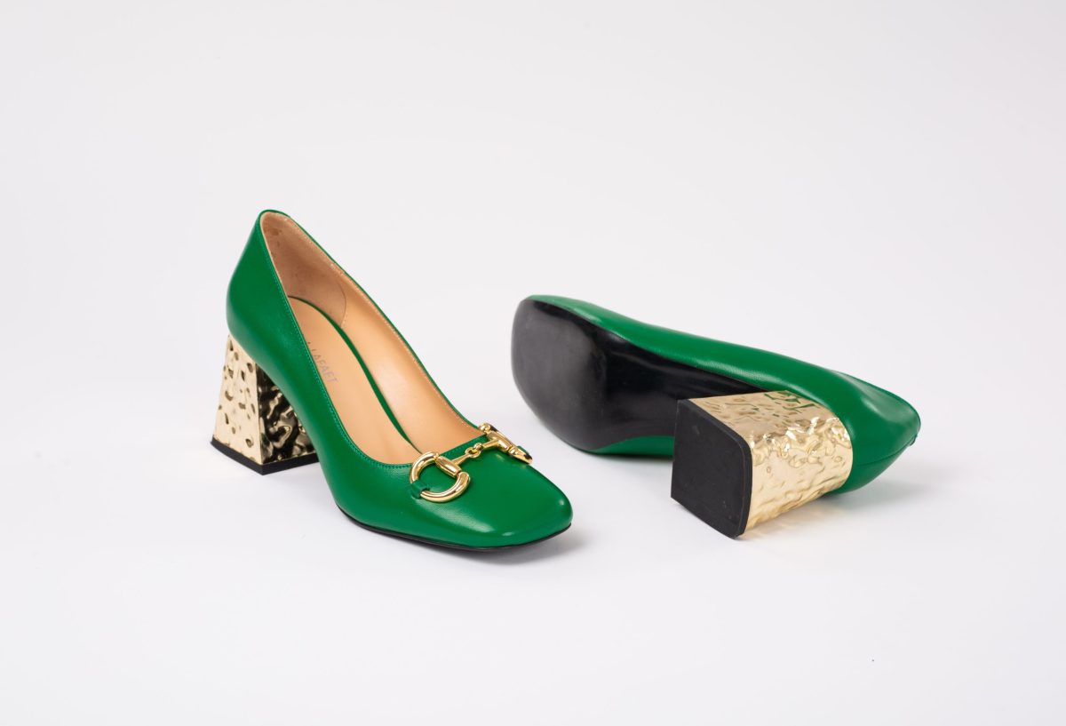 Pantofi din piele verzi cu accesorii aurii tocul modern - Anna Forgaci