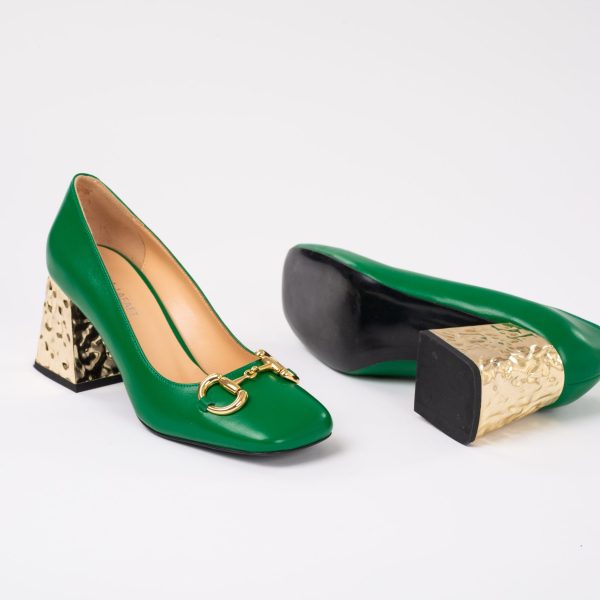 Pantofi din piele verzi cu accesorii aurii tocul modern - Anna Forgaci