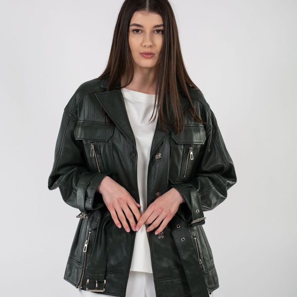 Jacheta din piele naturală verde - Anna Forgaci