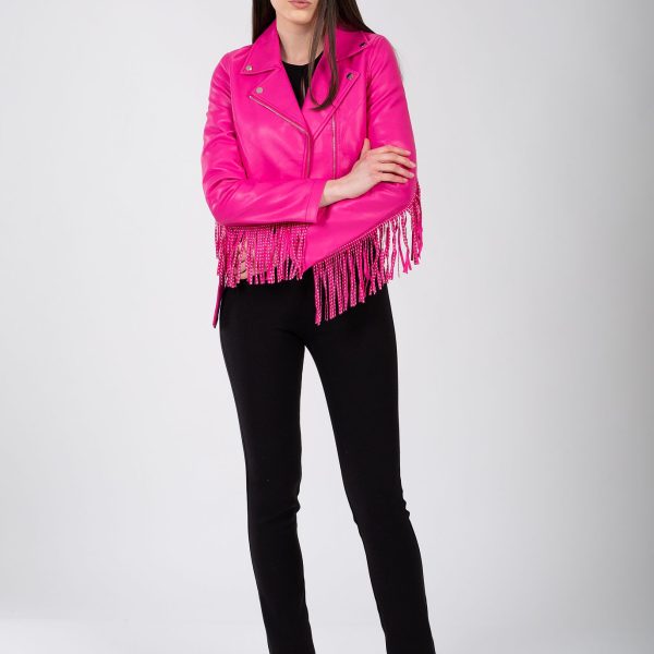 Jacheta ecopele fucsia cu franjuri - Anna Forgaci
