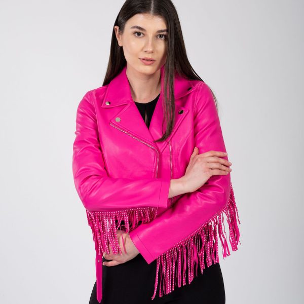 Jacheta ecopele fucsia cu franjuri - Anna Forgaci