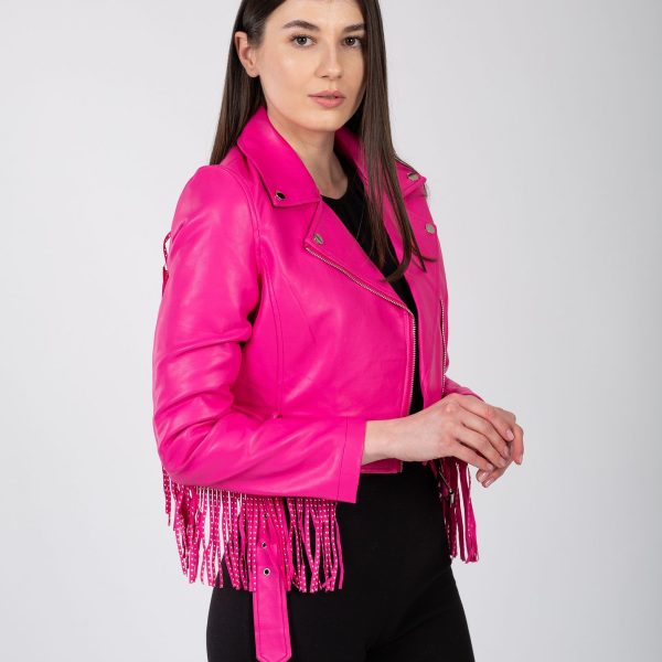 Jacheta ecopele fucsia cu franjuri - Anna Forgaci