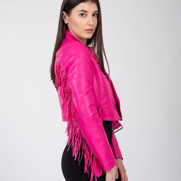 Jacheta ecopele fucsia cu franjuri - Anna Forgaci