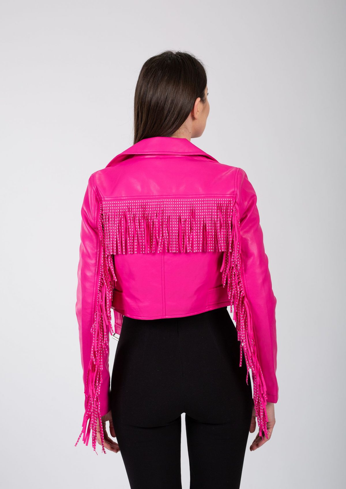 Jacheta ecopele fucsia cu franjuri - Anna Forgaci