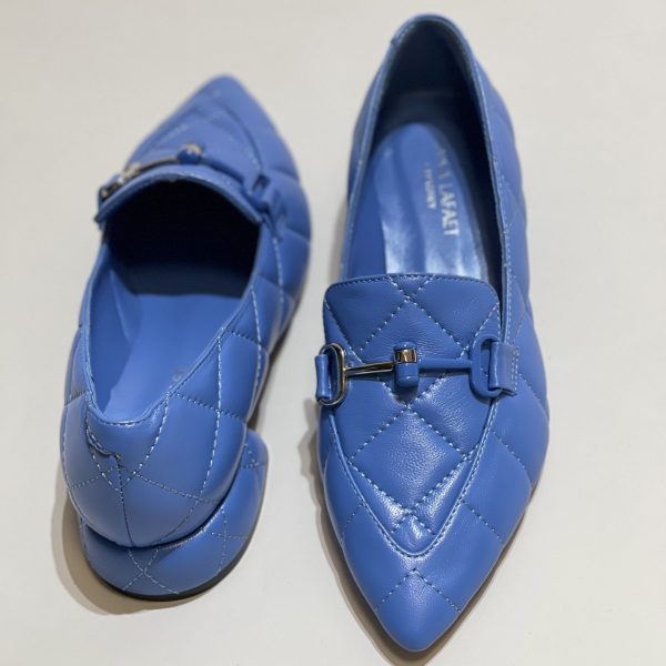 Balerine dama, din piele, blu, cu accesoriu argintiu - Anna Forgaci