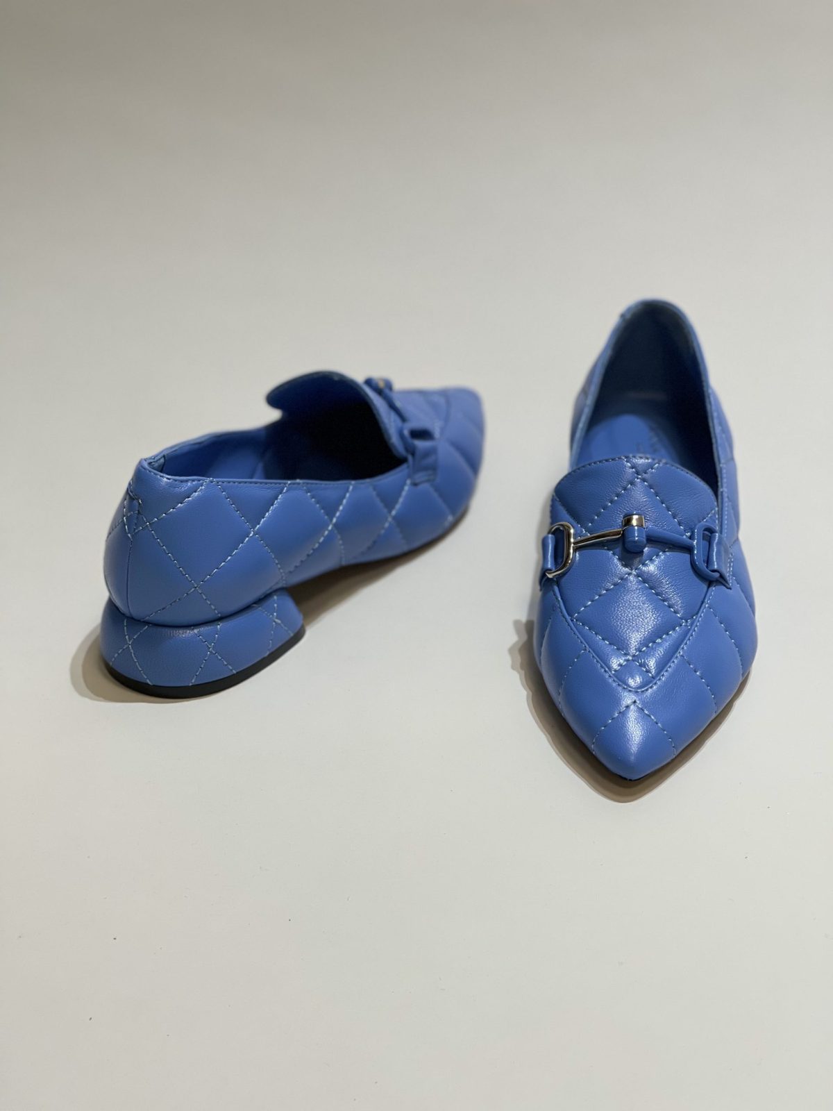 Balerine dama, din piele, blu, cu accesoriu argintiu - Anna Forgaci
