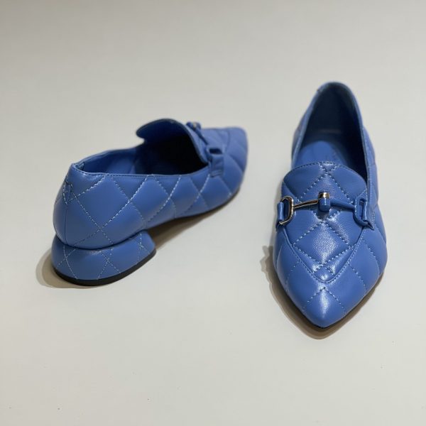 Balerine dama, din piele, blu, cu accesoriu argintiu - Anna Forgaci
