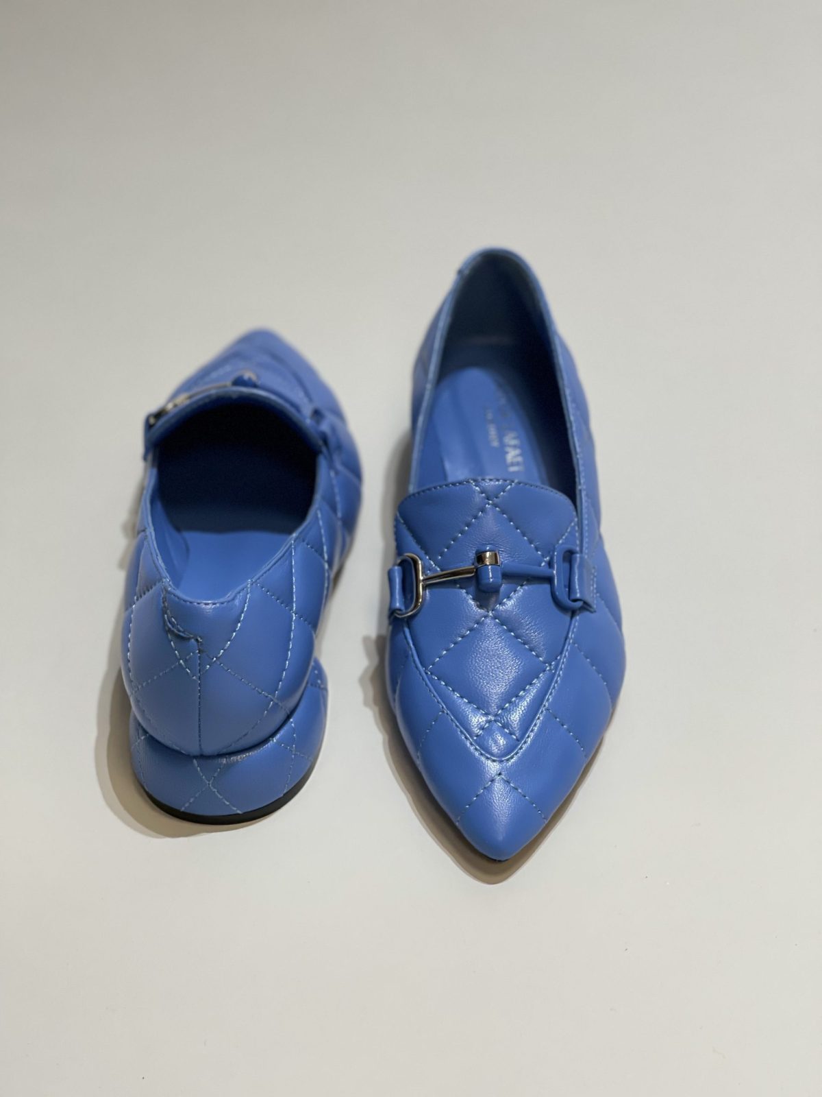 Balerine dama, din piele, blu, cu accesoriu argintiu - Anna Forgaci