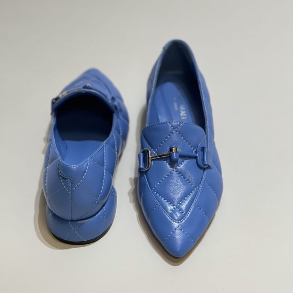 Balerine dama, din piele, blu, cu accesoriu argintiu - Anna Forgaci