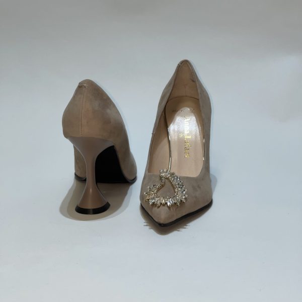 Pantofi dama, din piele intoarsa, cu brosa din cristal - Anna Forgaci