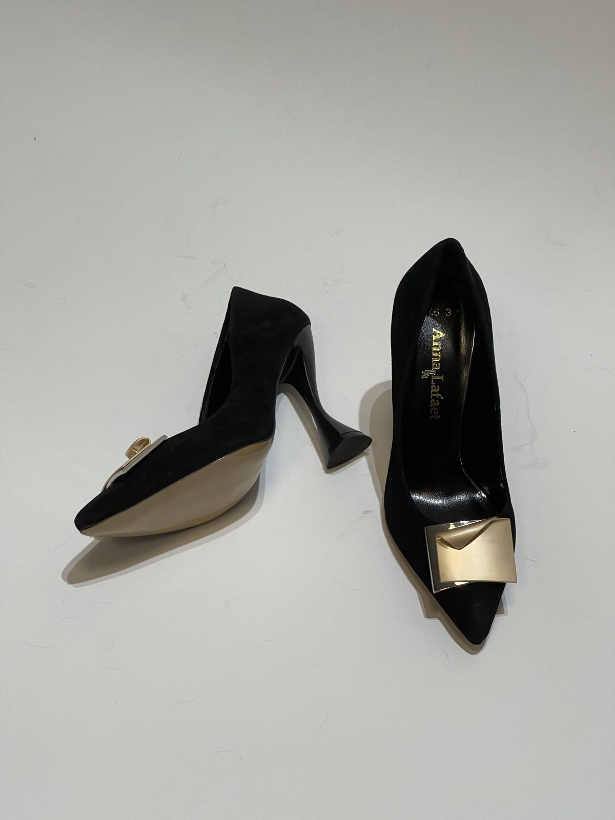 Pantofi dama, cu toc, din piele naturală intoarsa, negri - Anna Forgaci