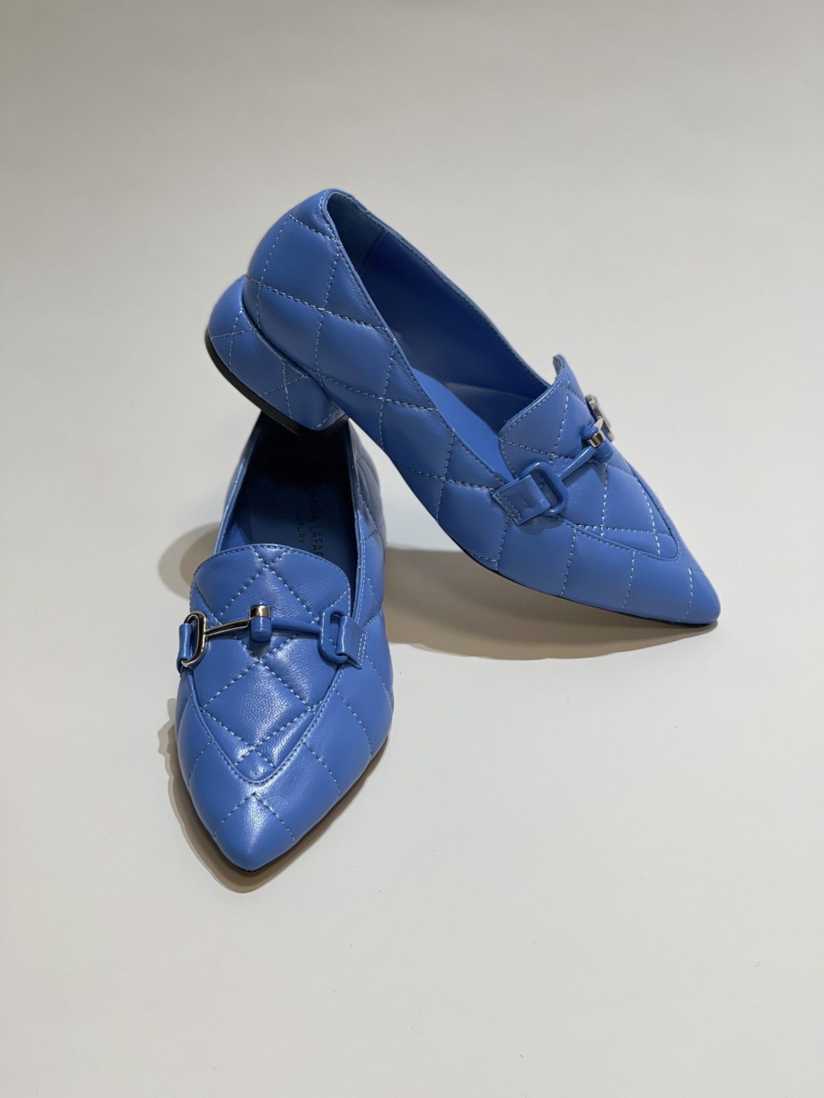 Balerine dama, din piele, blu, cu accesoriu argintiu - Anna Forgaci
