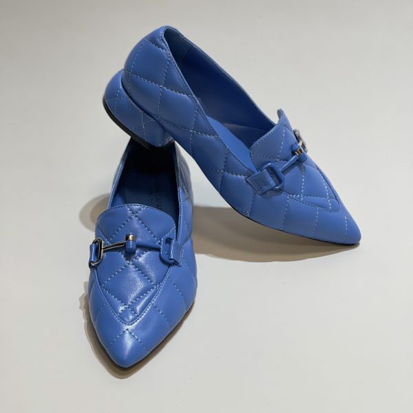 Balerine dama, din piele, blu, cu accesoriu argintiu - Anna Forgaci