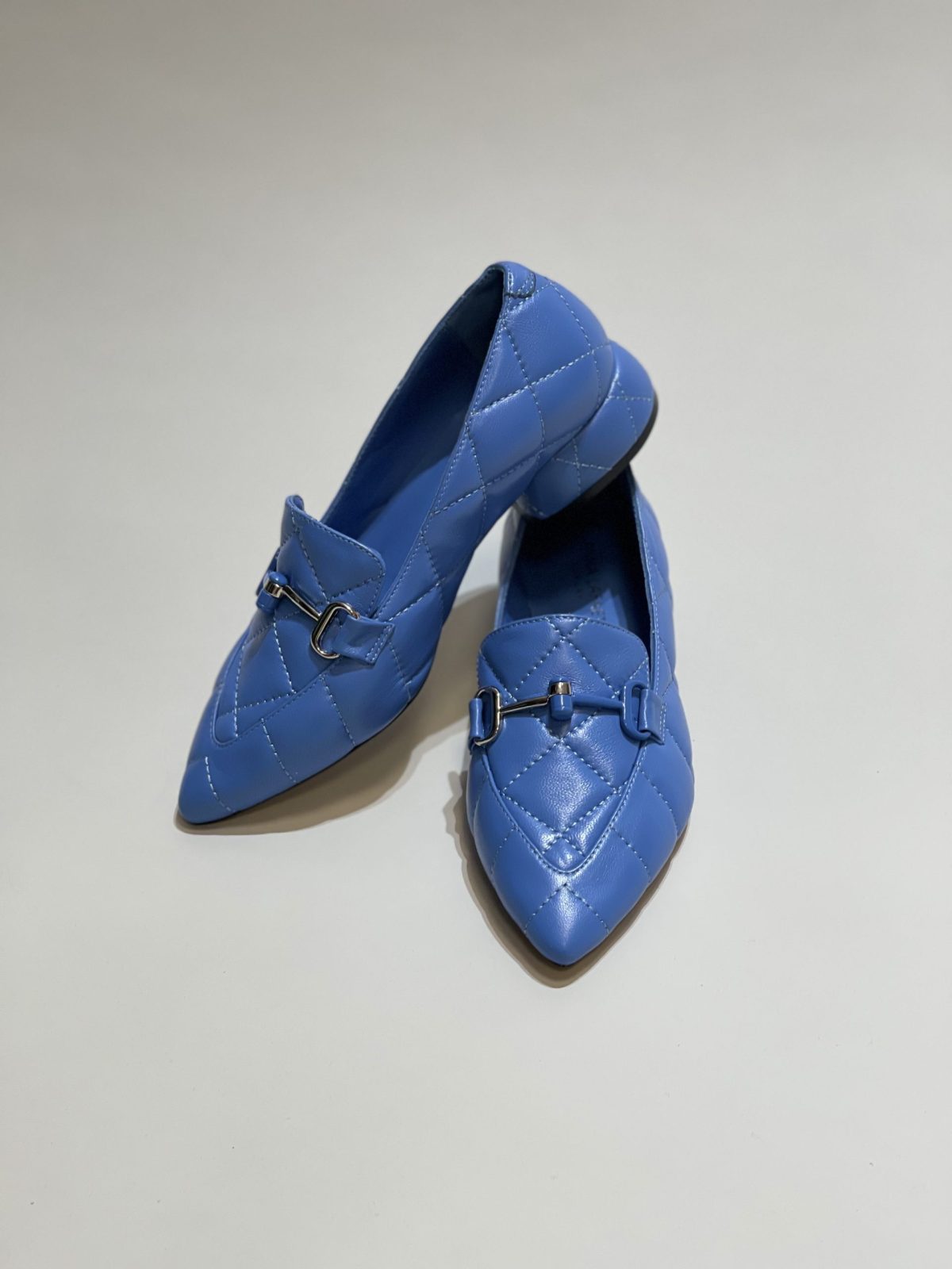 Balerine dama, din piele, blu, cu accesoriu argintiu - Anna Forgaci