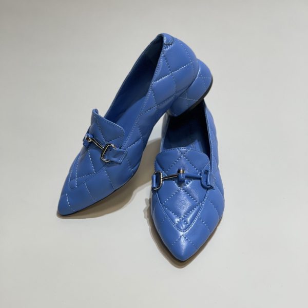 Balerine dama, din piele, blu, cu accesoriu argintiu - Anna Forgaci