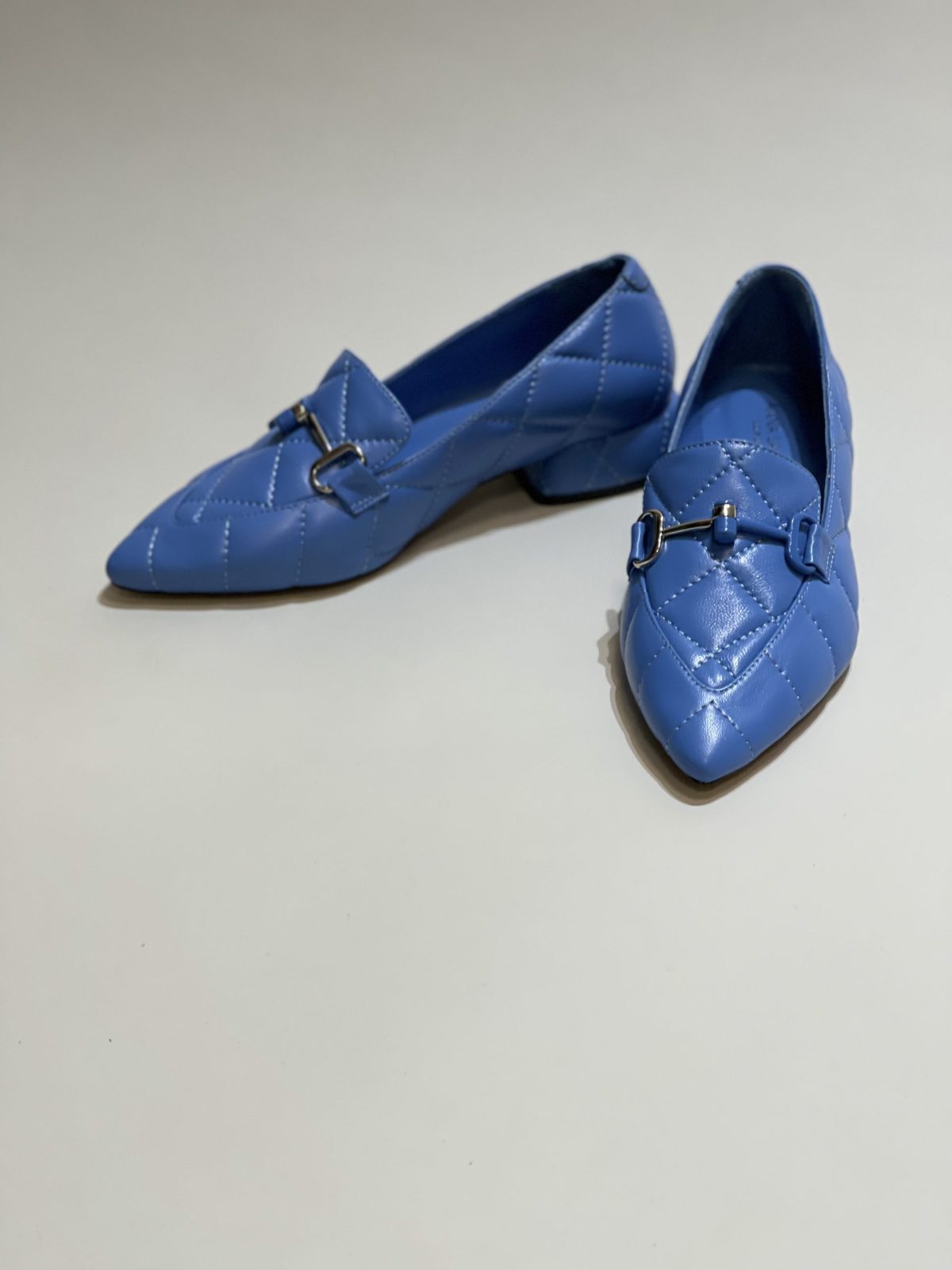 Balerine dama, din piele, blu, cu accesoriu argintiu - Anna Forgaci