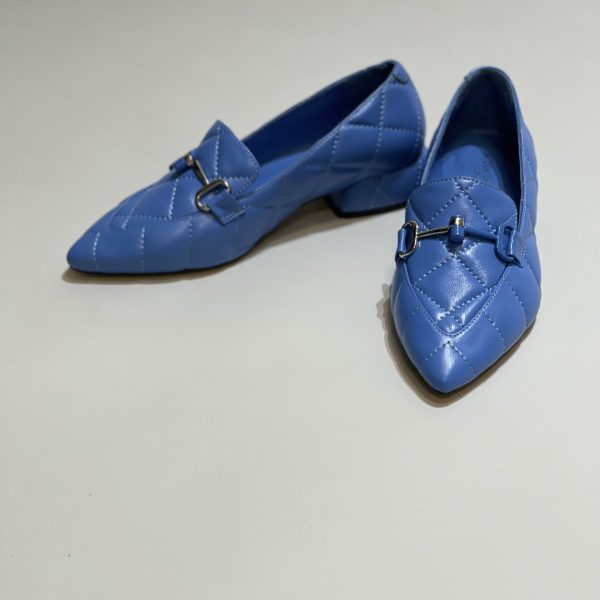 Balerine dama, din piele, blu, cu accesoriu argintiu - Anna Forgaci