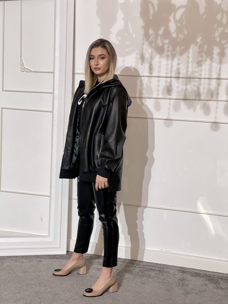 Jacheta dama, piele naturala contur fermoar metal - Anna Forgaci