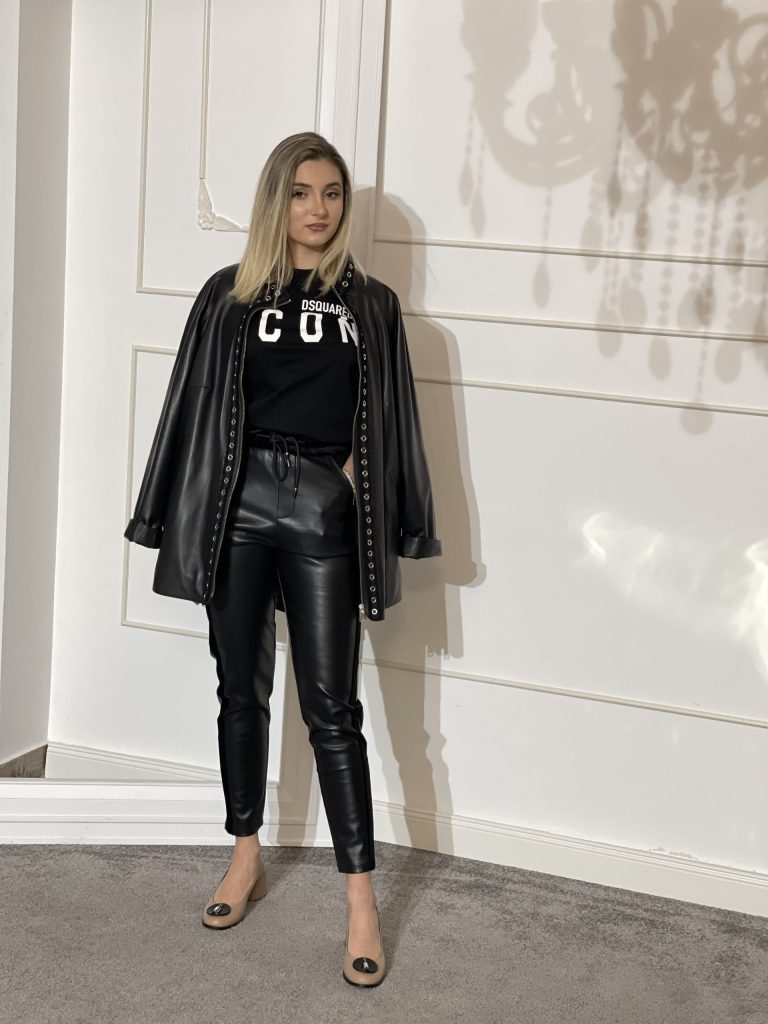 Jacheta dama, piele naturala contur fermoar metal - Anna Forgaci