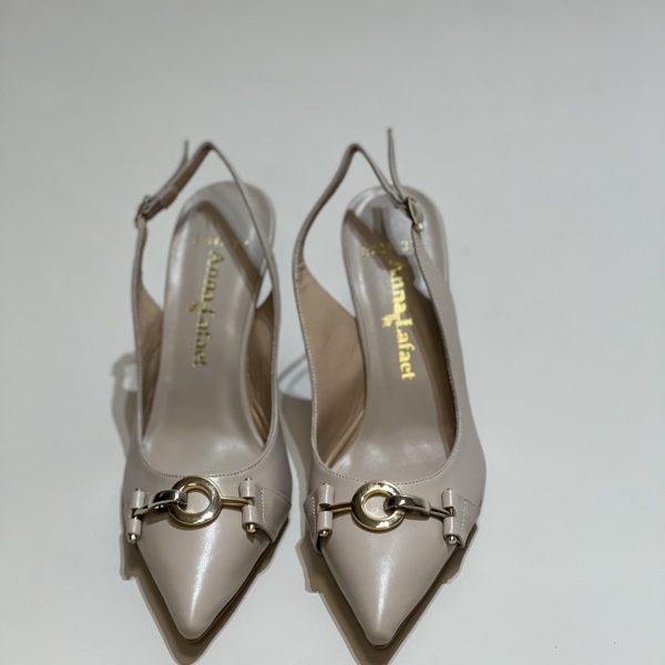 Pantofi dama, din piele, bej, cu accesorii din metal - Anna Forgaci