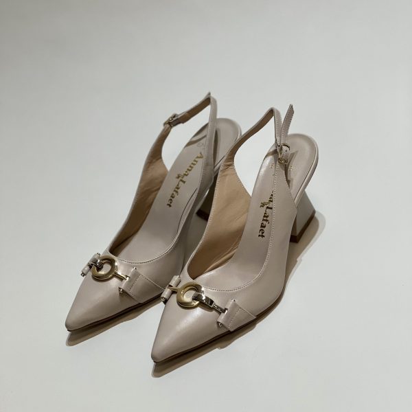 Pantofi dama, din piele, bej, cu accesorii din metal - Anna Forgaci