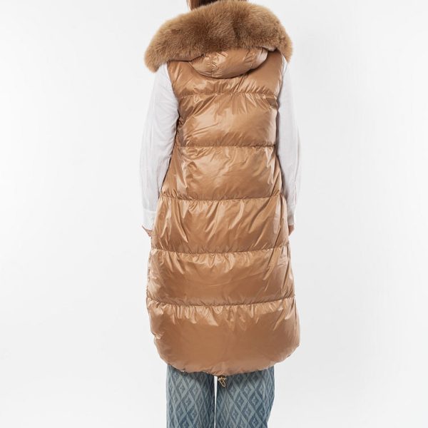Vestă flo&clo double face camel cu leopard blana vulpe detașabilă - Anna Forgaci