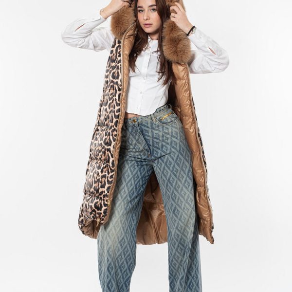 Vestă flo&clo double face camel cu leopard blana vulpe detașabilă - Anna Forgaci