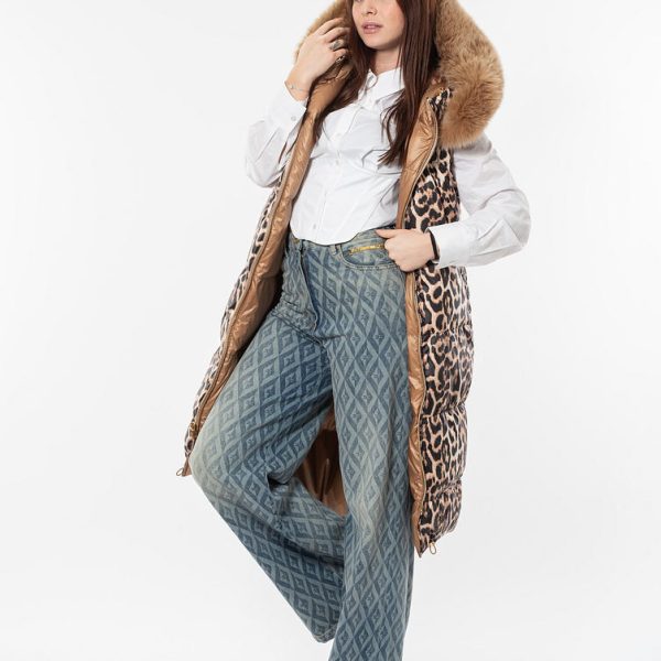 Vestă flo&clo double face camel cu leopard blana vulpe detașabilă - Anna Forgaci