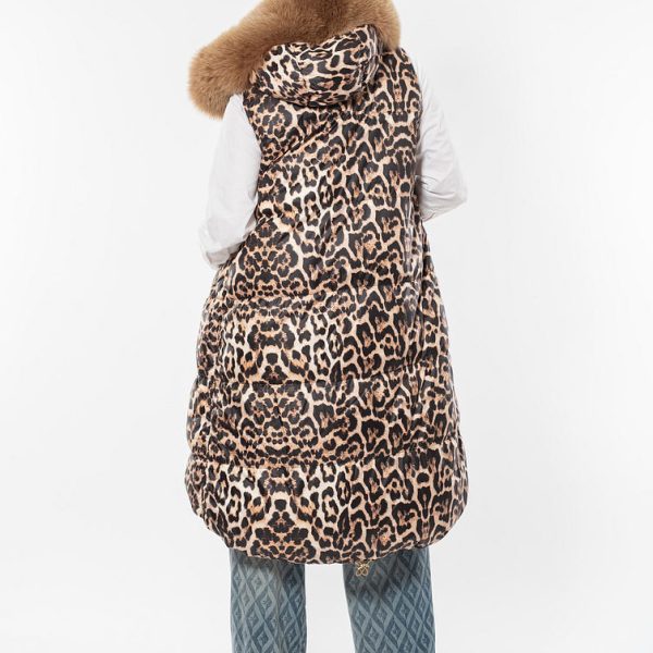 Vestă flo&clo double face camel cu leopard blana vulpe detașabilă - Anna Forgaci