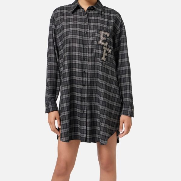 Rochie cămașă din tartan de lână cu patch brodat elisabetta franchi - Anna Forgaci