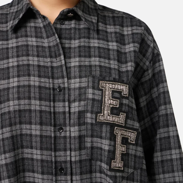 Rochie cămașă din tartan de lână cu patch brodat elisabetta franchi - Anna Forgaci