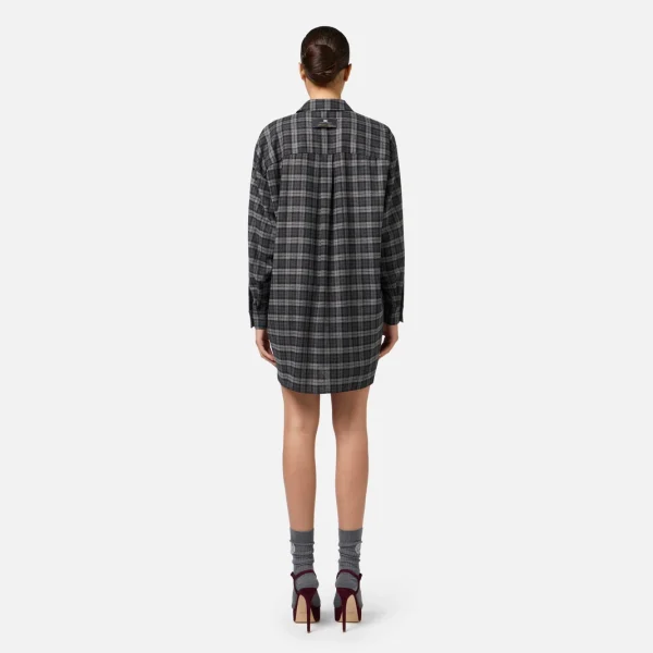 Rochie cămașă din tartan de lână cu patch brodat elisabetta franchi - Anna Forgaci
