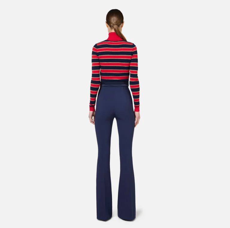 Pantaloni  din țesătură crep, cu talie din satin elisabetta franchi - Anna Forgaci