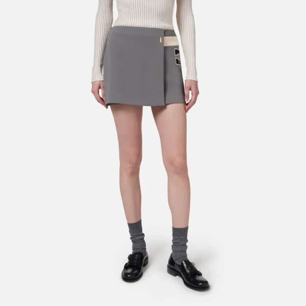 Fusta mini din crep elastic cu bandă și broderie cu logo - Anna Forgaci