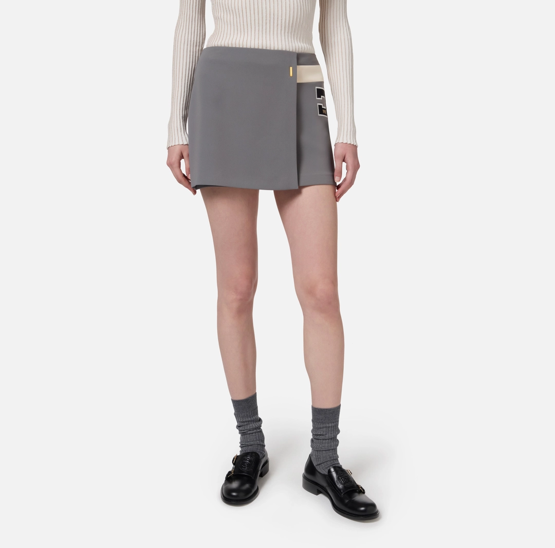 Fusta mini din crep elastic cu bandă și broderie cu logo - Anna Forgaci
