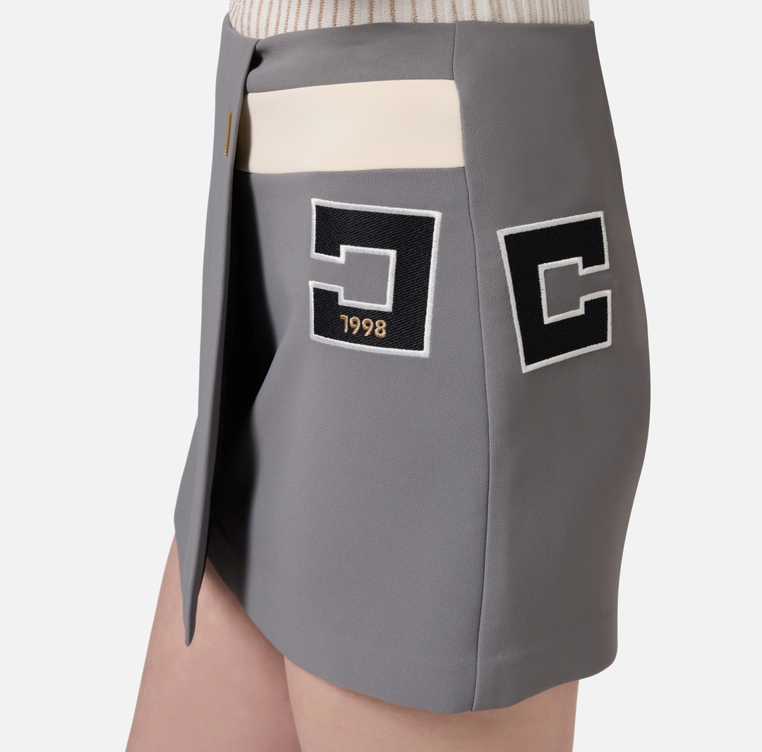 Fusta mini din crep elastic cu bandă și broderie cu logo - Anna Forgaci