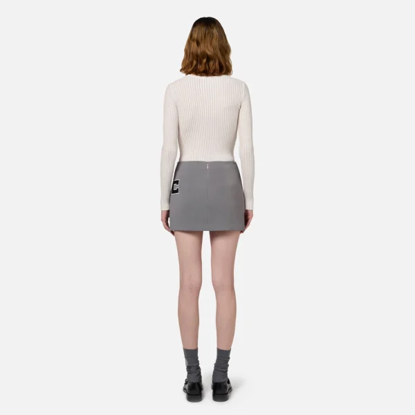 Fusta mini din crep elastic cu bandă și broderie cu logo - Anna Forgaci