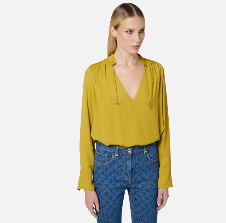 Bluză din material georgette cu brelocuri și logo elisabetta franchi - Anna Forgaci