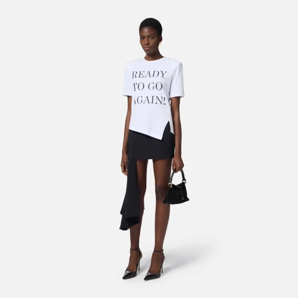 Tricou din jerseu asimetric cu inscripții elisabetta franchi - Anna Forgaci