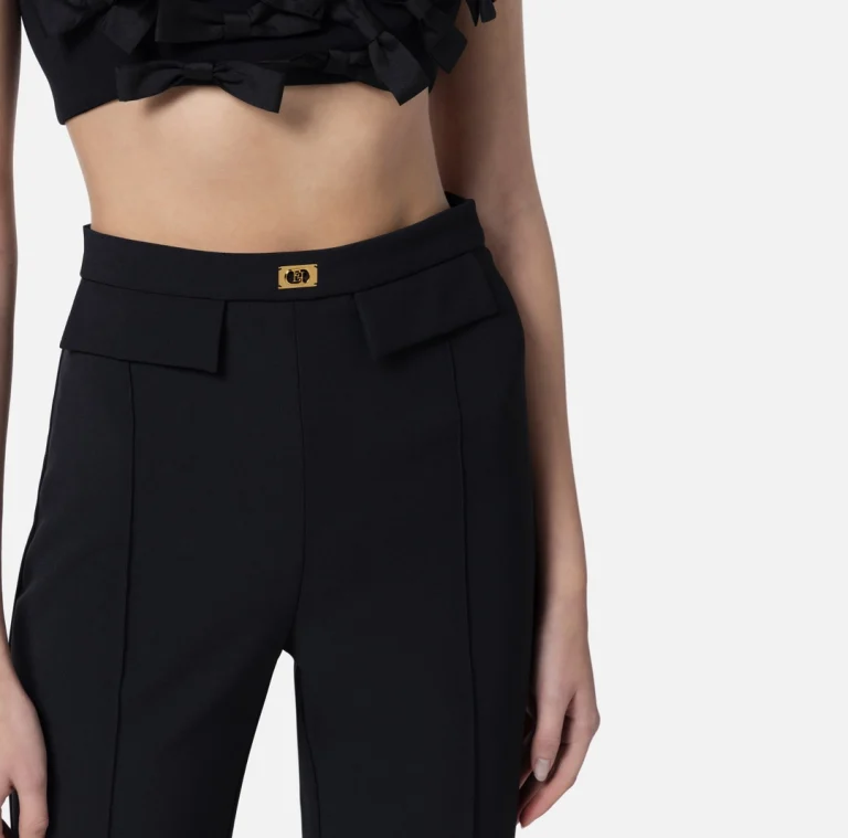 Pantaloni din material crep cu placă cu logo elisabetta franchi - Anna Forgaci