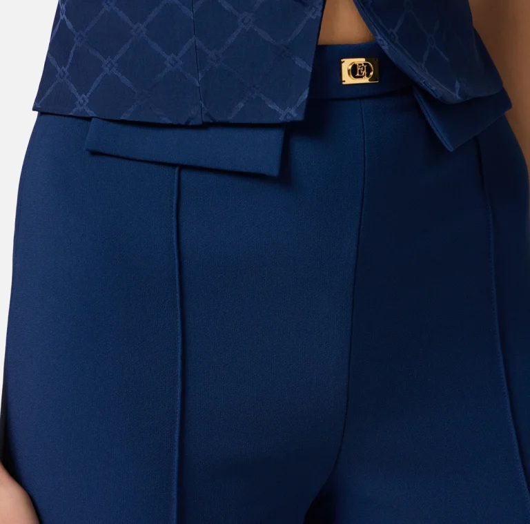 Pantaloni din material crep cu placă cu logo elisabetta franchi - Anna Forgaci