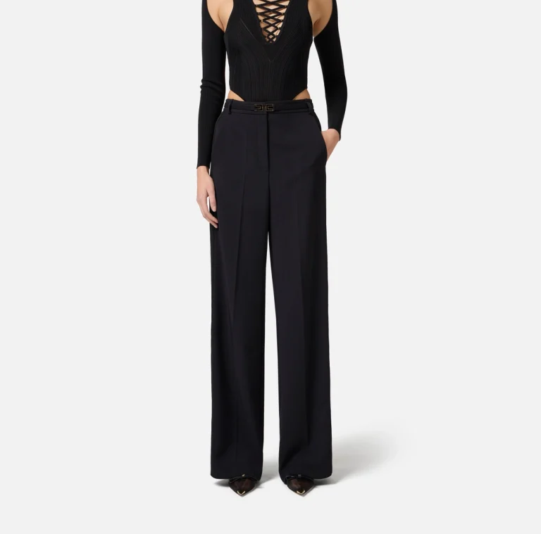 Pantaloni din crep cu benzi din satin elisabetta franchi - Anna Forgaci