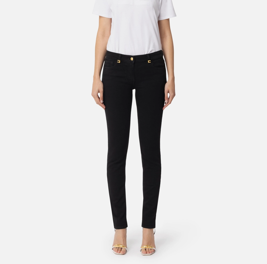PJ85I51E2_110_1 Blugi din bumbac vopsit cu detalii logo Elisabetta Franchi - imagine 1