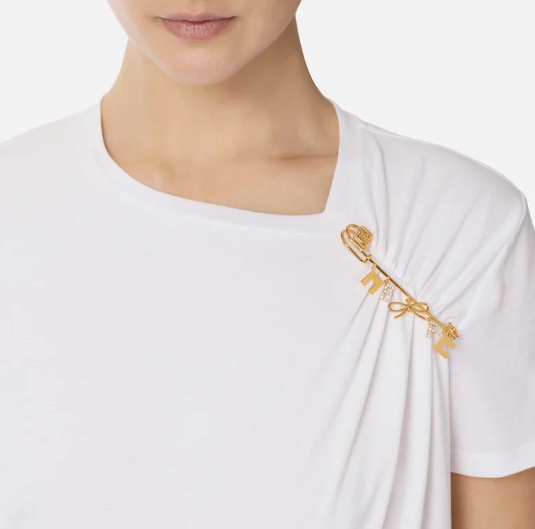 Tricou din jerseu cu brosa cu bijuterii elisabetta franchi - Anna Forgaci