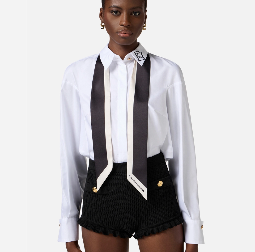 CA12352E2_100_4_D Cămașă din poplin de bumbac cu eșarfă foulard Elisabetta Franchi - imagine 1